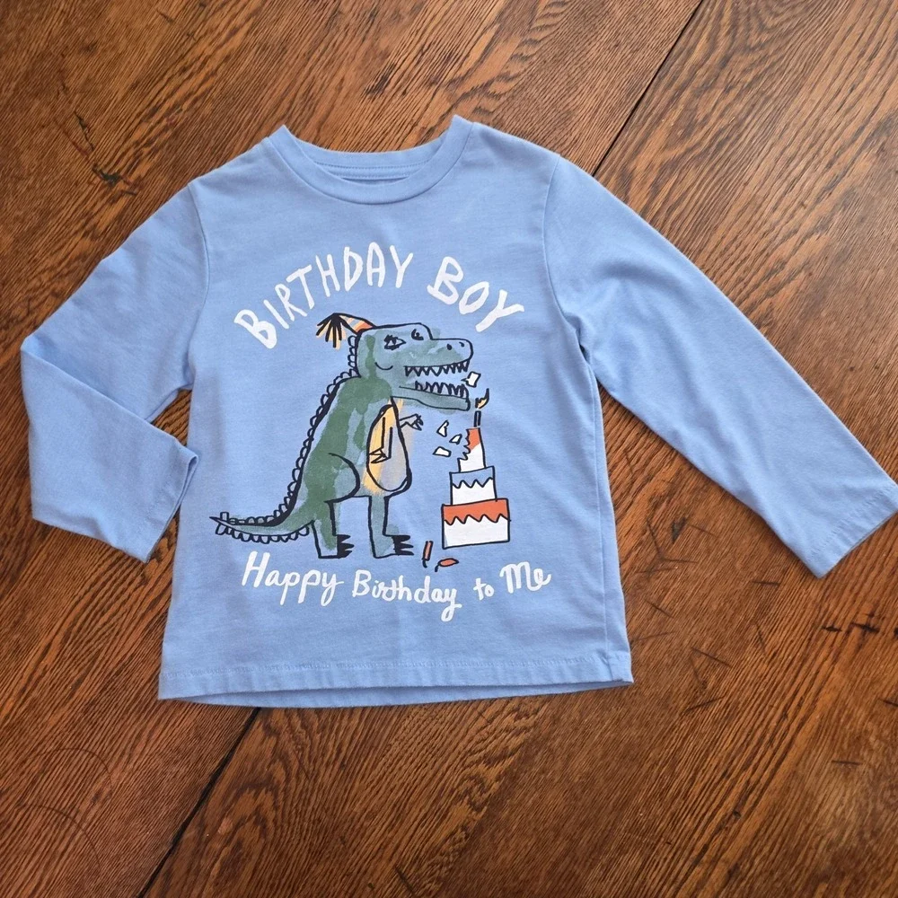 Gymboree Boys Dino Dinosaur Birthday Shirt Size 4 Cake HAPPY BIRTHDAY TO ME